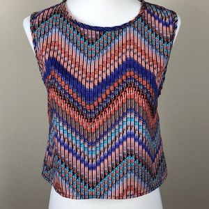 Beautiful Multicolored Crop Top w/Back Cut Out and Zipper - Size Small
